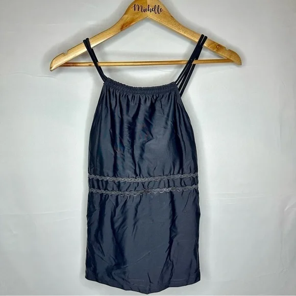 NWT Beachsissi Halter Tankini Top Criss Cross Black Swim Tank Women’s XL - Picture 1 of 9